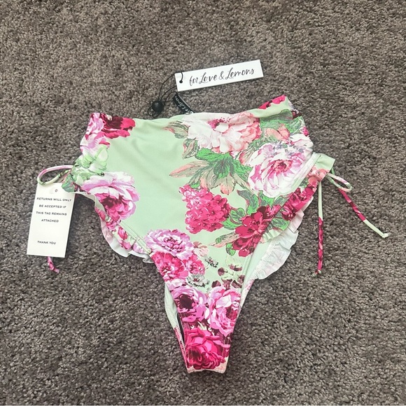 NWT For Love & Lemons Spring Garden Bikini Bottoms Size XS Extra Small Green - Picture 3 of 4